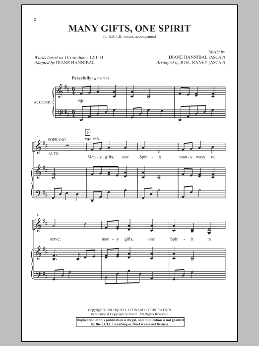 Joel Raney Many Gifts, One Spirit sheet music notes and chords arranged for SATB Choir