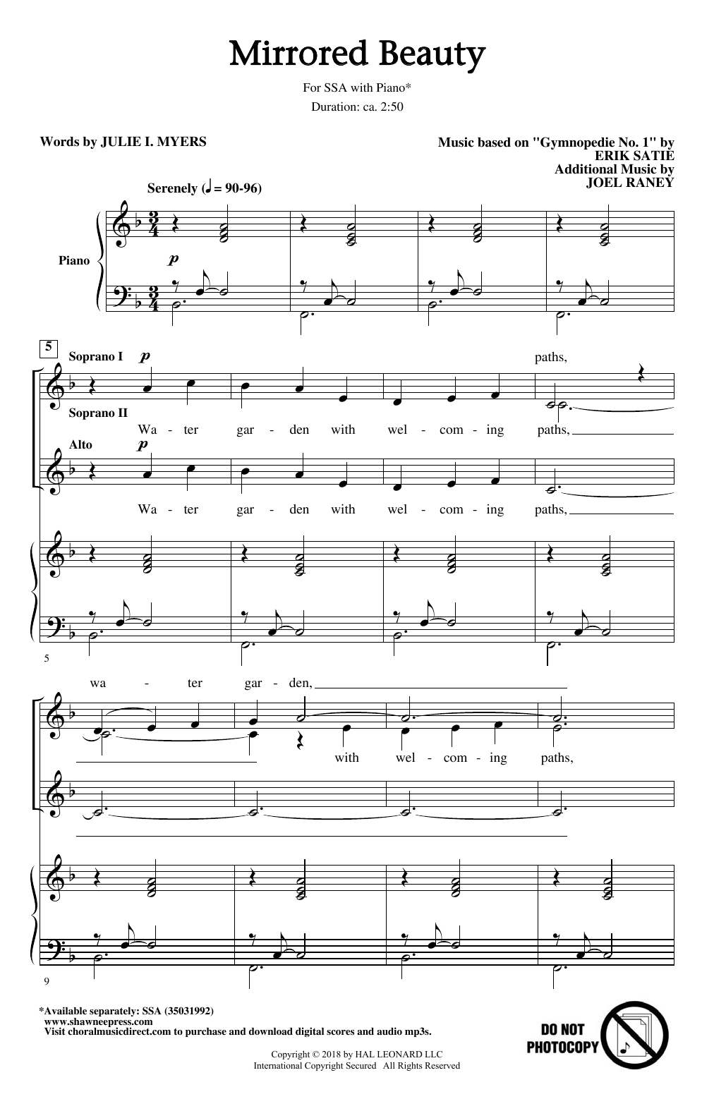 Joel Raney Mirrored Beauty sheet music notes and chords arranged for SSA Choir