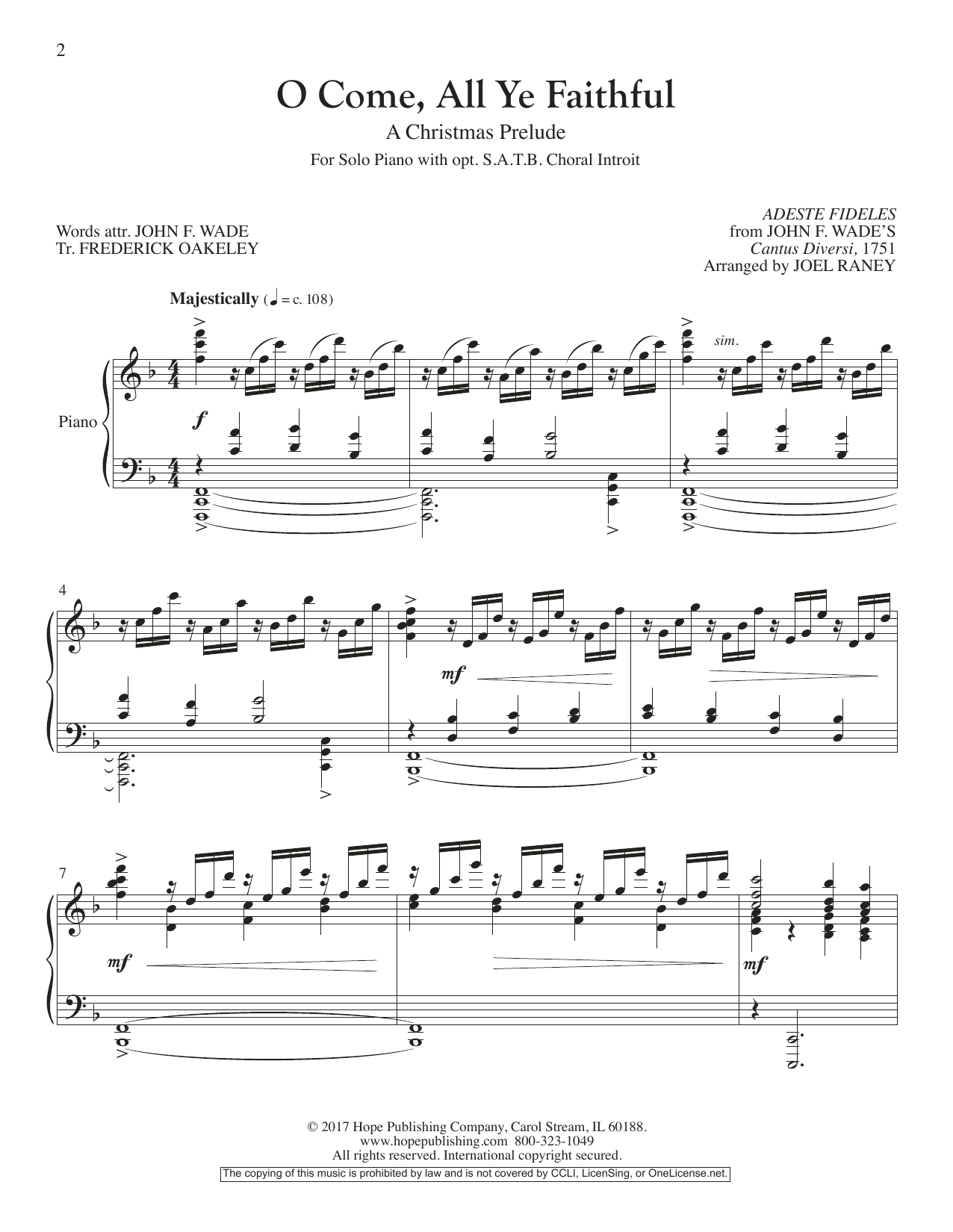 Joel Raney O Come, All Ye Faithful (opt. SATB Choral Introit) sheet music notes and chords arranged for Piano Solo