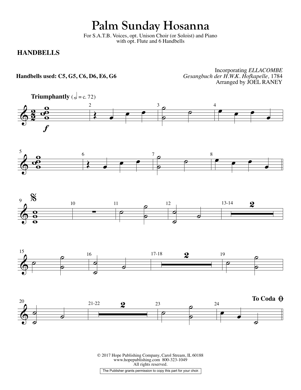 Joel Raney Palm Sunday Hosanna - Handbells sheet music notes and chords arranged for Choir Instrumental Pak