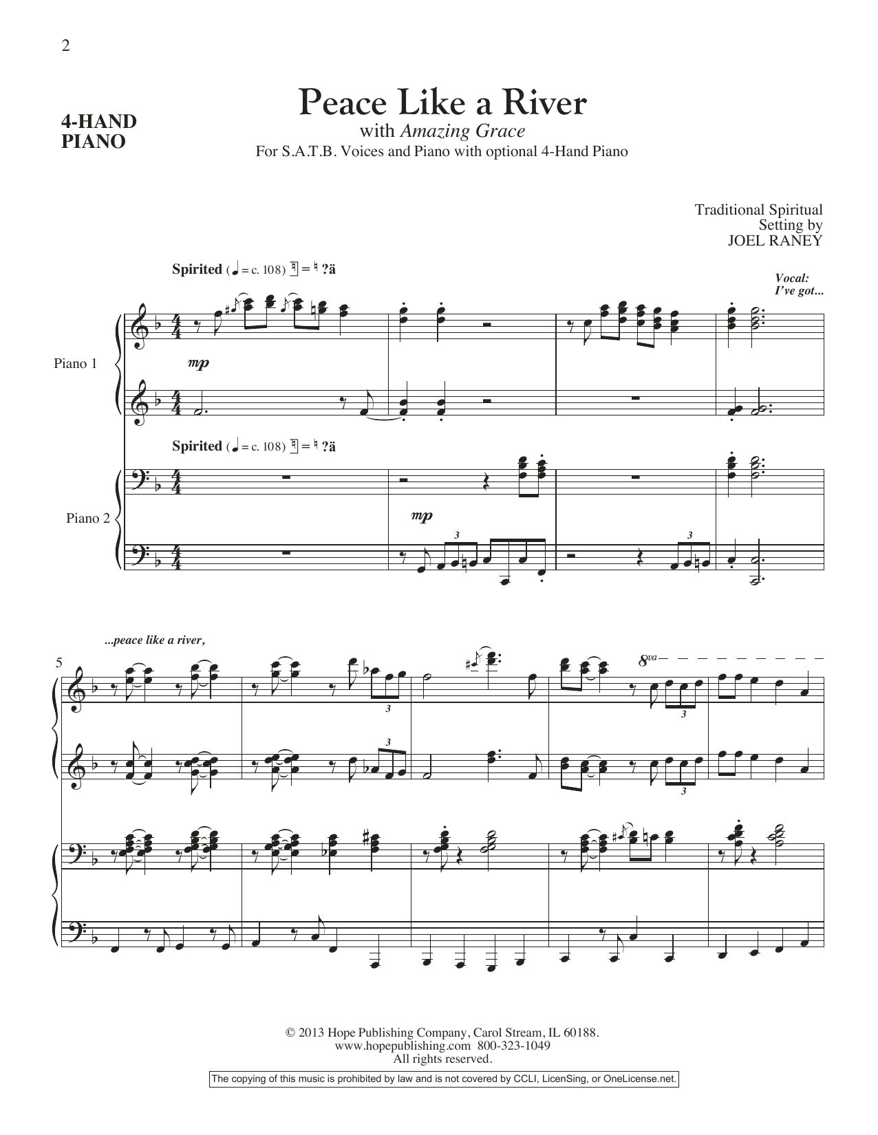 Joel Raney Peace Like A River - Piano Accompaniment sheet music notes and chords arranged for Choir Instrumental Pak