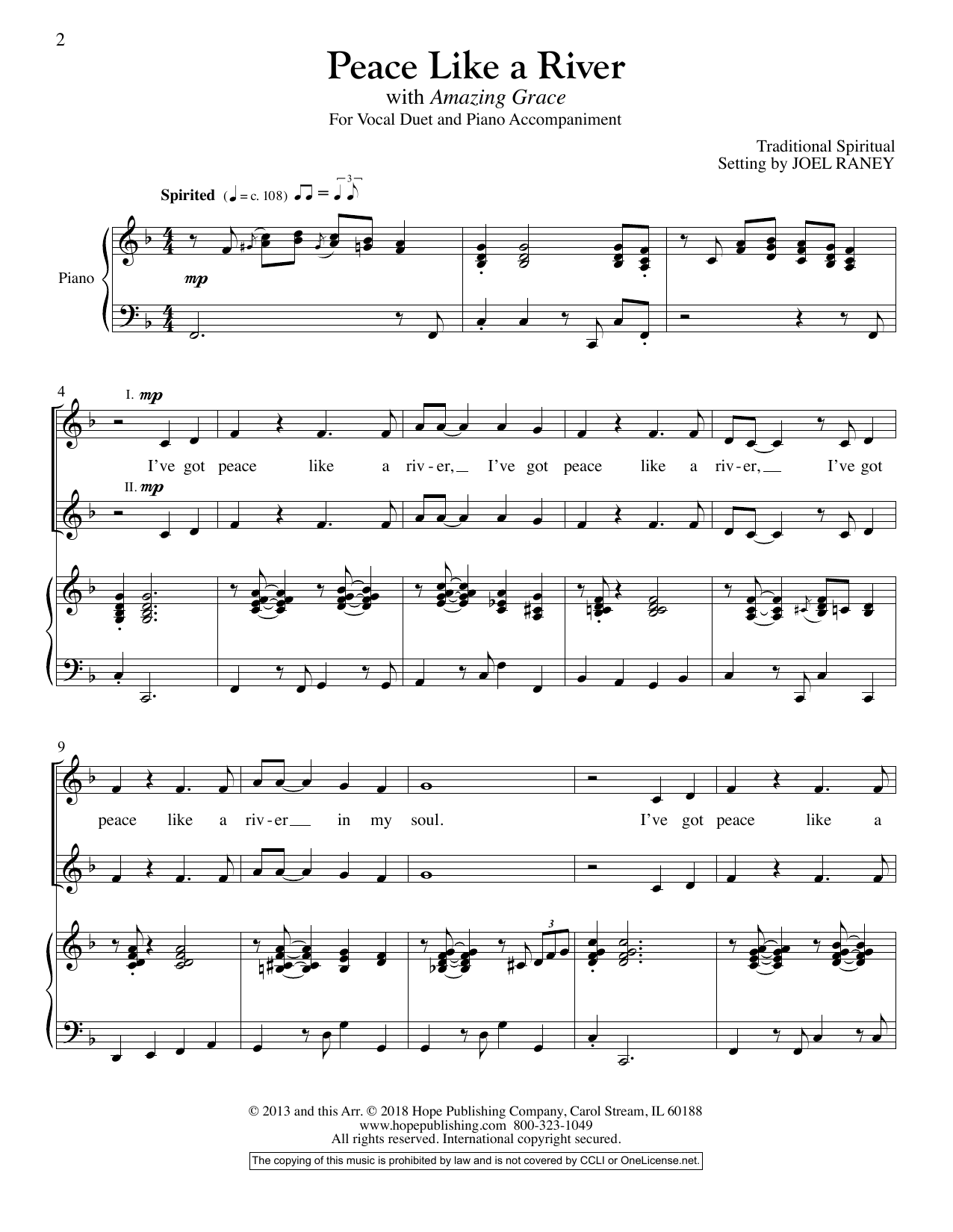Joel Raney Peace Like A River sheet music notes and chords arranged for Vocal Duet