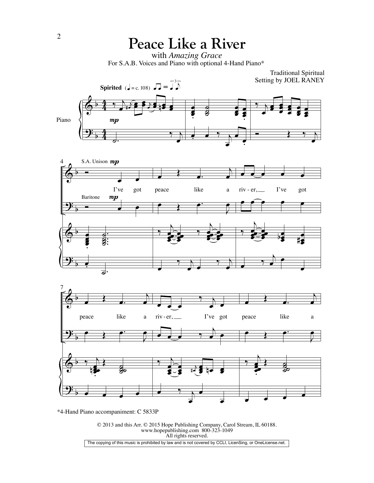 Joel Raney Peace Like A River (with Amazing Grace) sheet music notes and chords arranged for SATB Choir