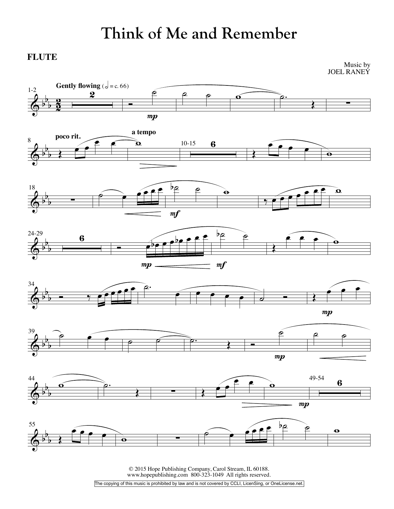 Joel Raney Think Of Me And Remember - Flute sheet music notes and chords arranged for Choir Instrumental Pak