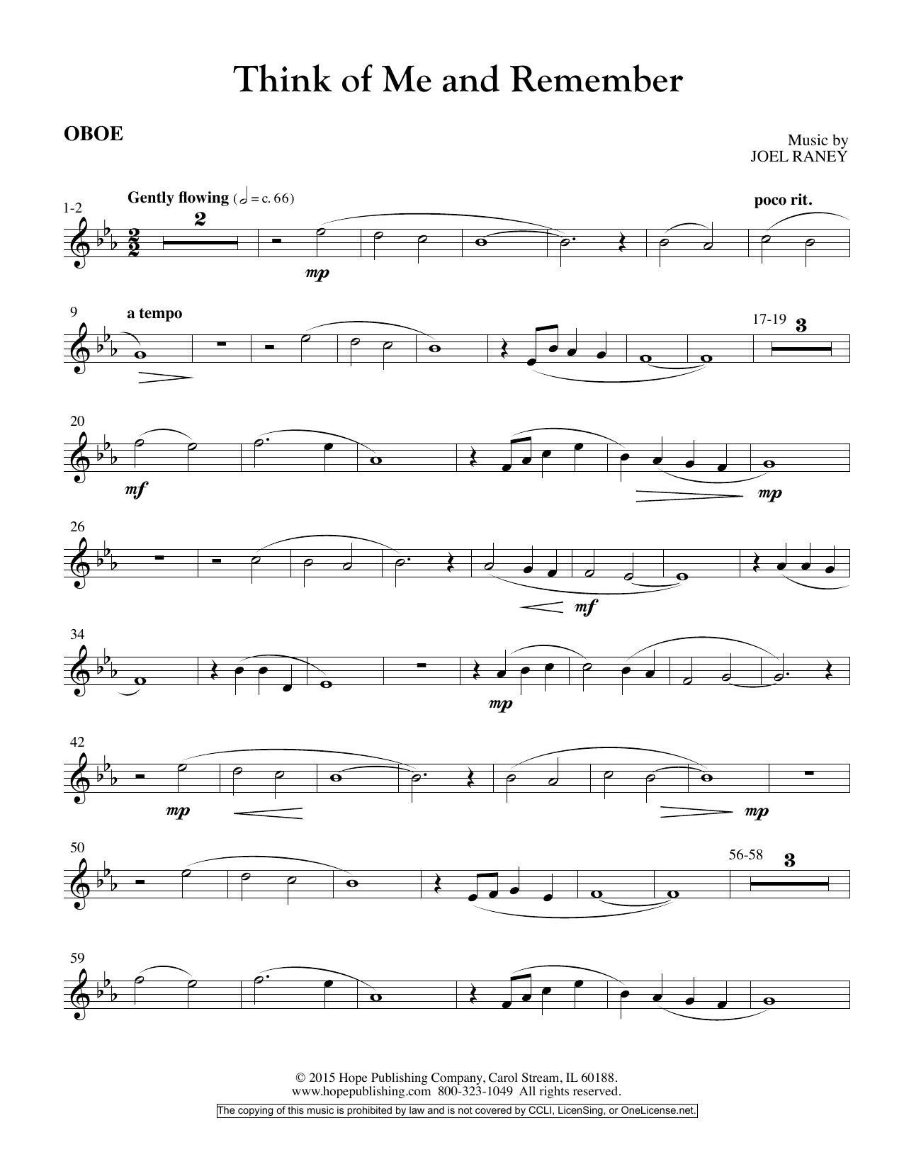 Joel Raney Think Of Me And Remember - Oboe sheet music notes and chords arranged for Choir Instrumental Pak
