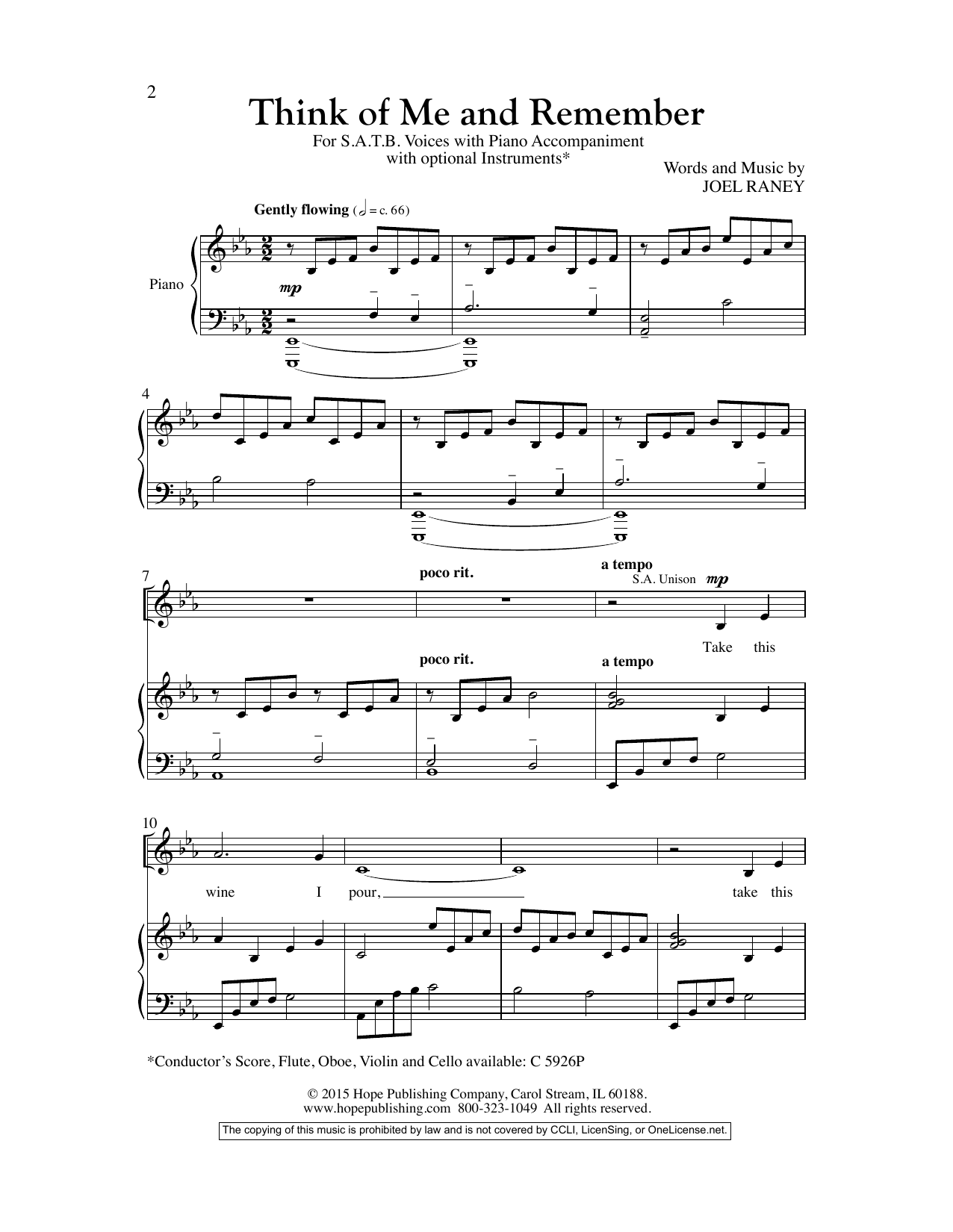 Joel Raney Think Of Me And Remember sheet music notes and chords arranged for SATB Choir