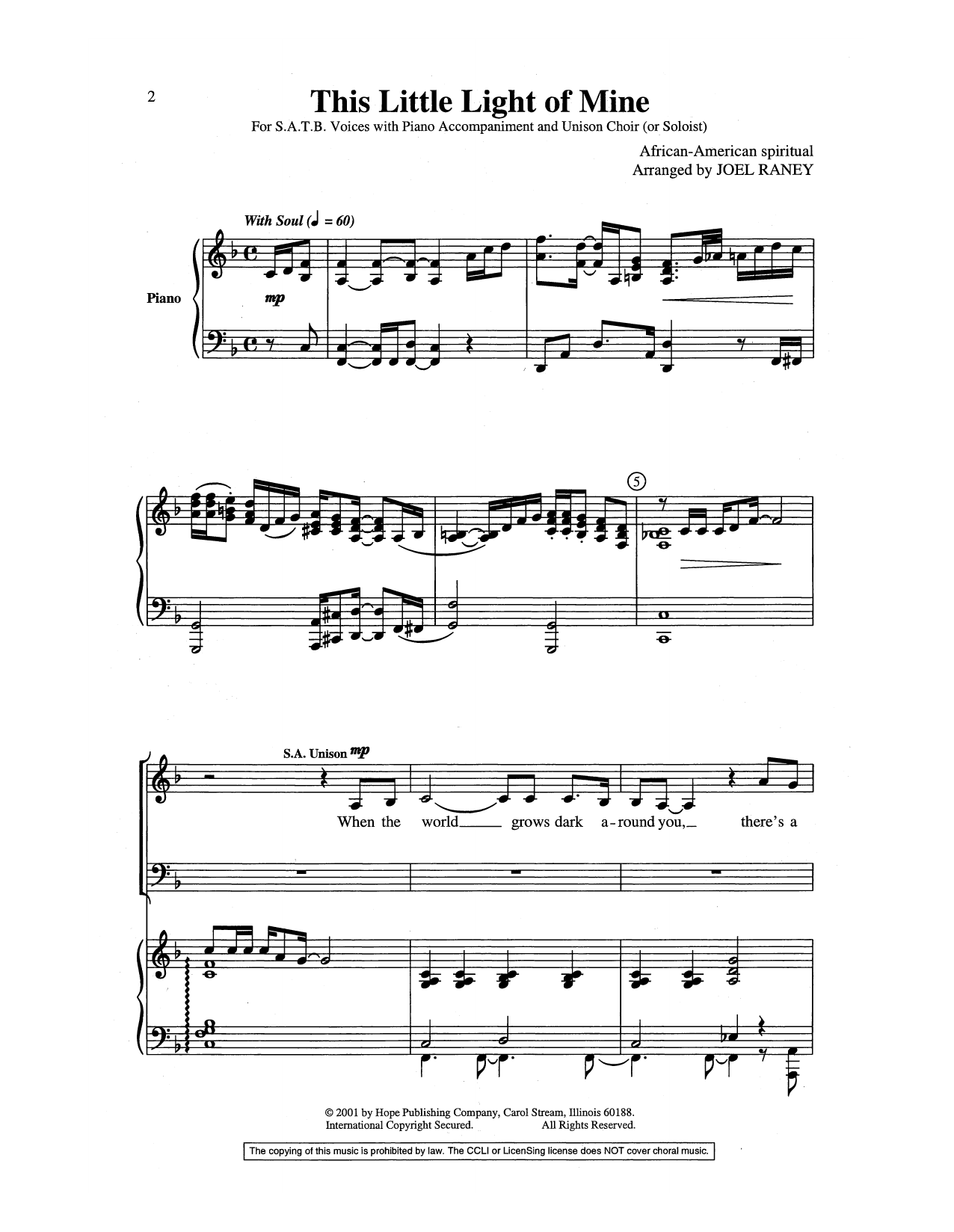 Joel Raney This Little Light of Mine sheet music notes and chords arranged for SAB Choir
