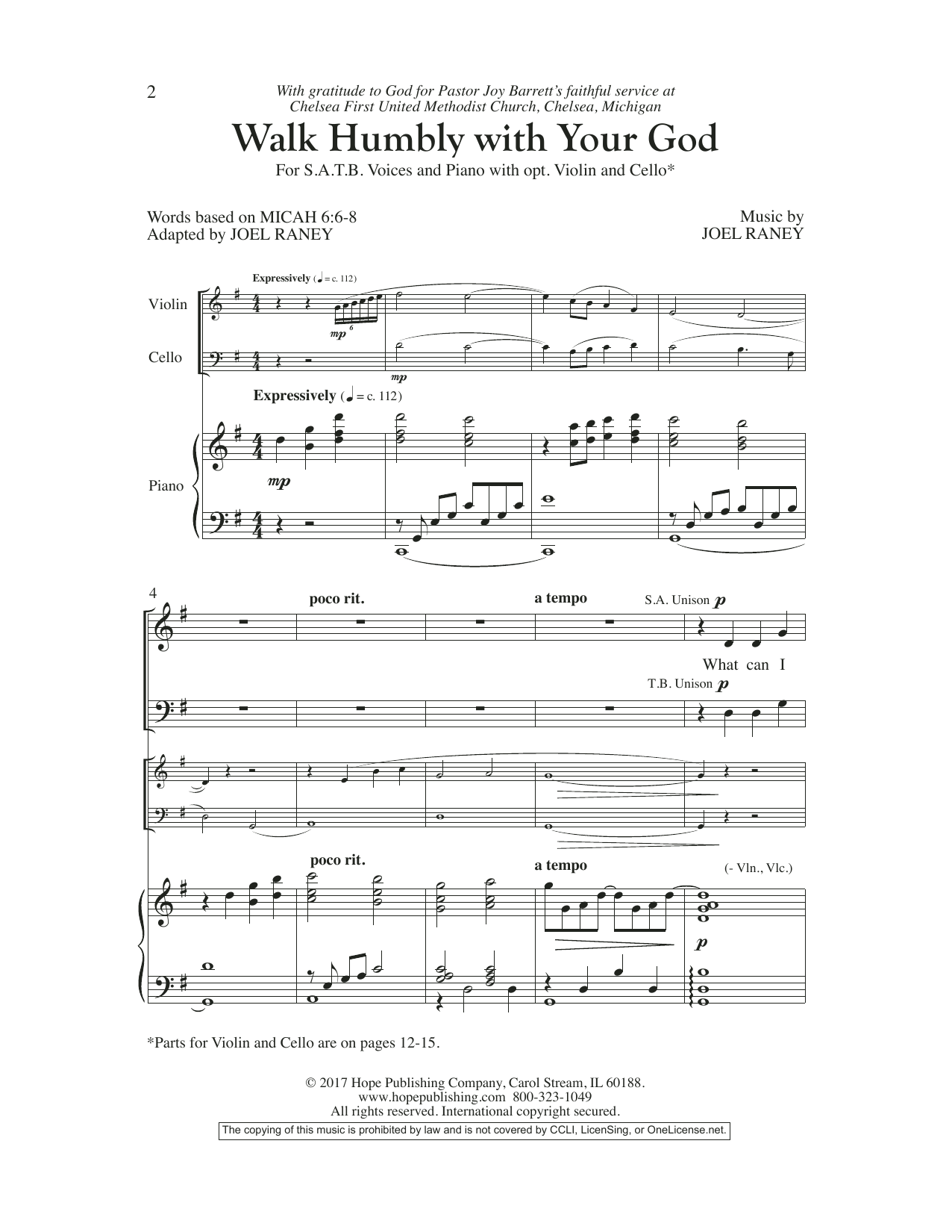 Joel Raney Walk Humbly With Your God sheet music notes and chords arranged for SATB Choir