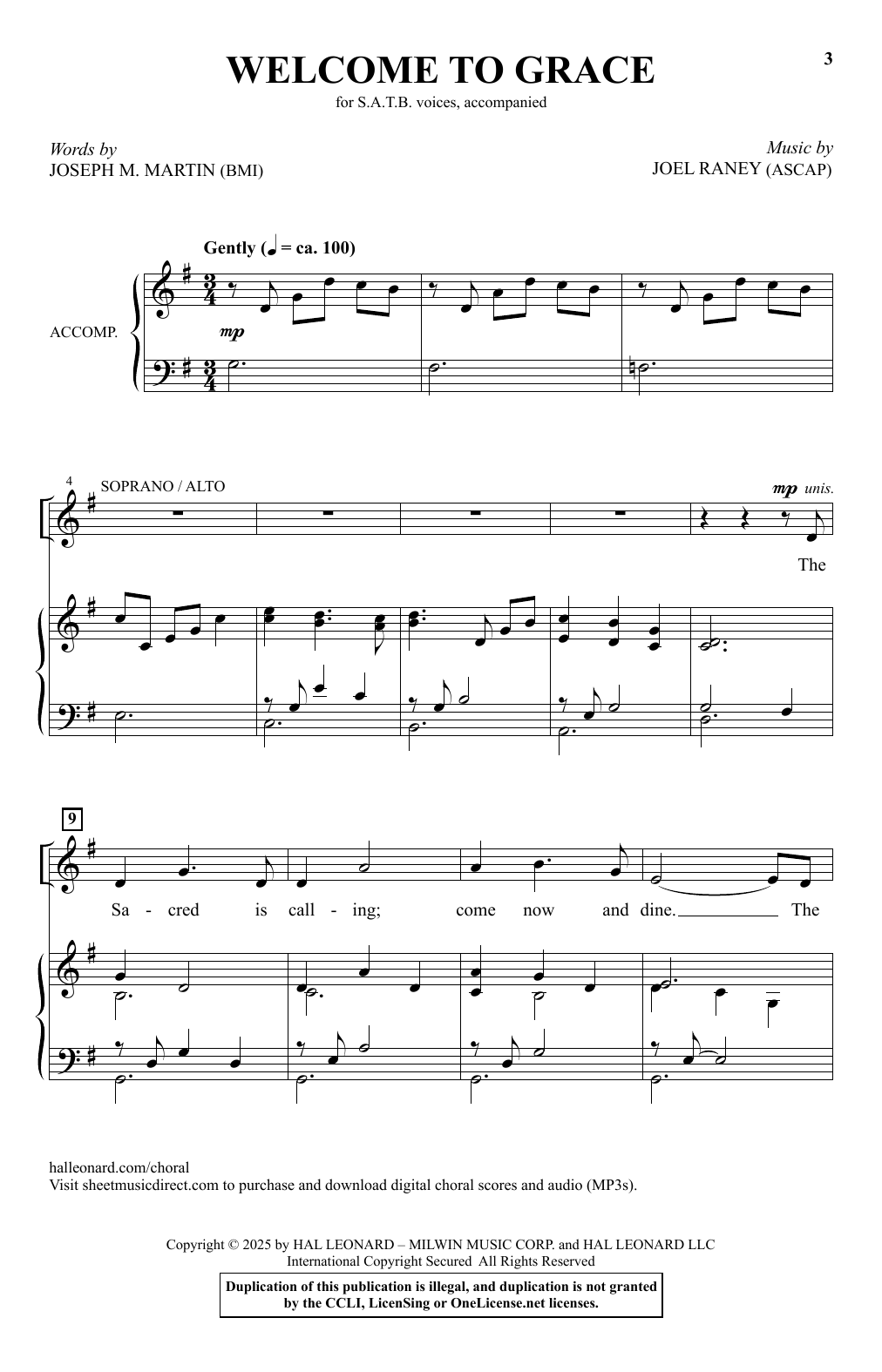 Joel Raney Welcome To Grace sheet music notes and chords arranged for SATB Choir