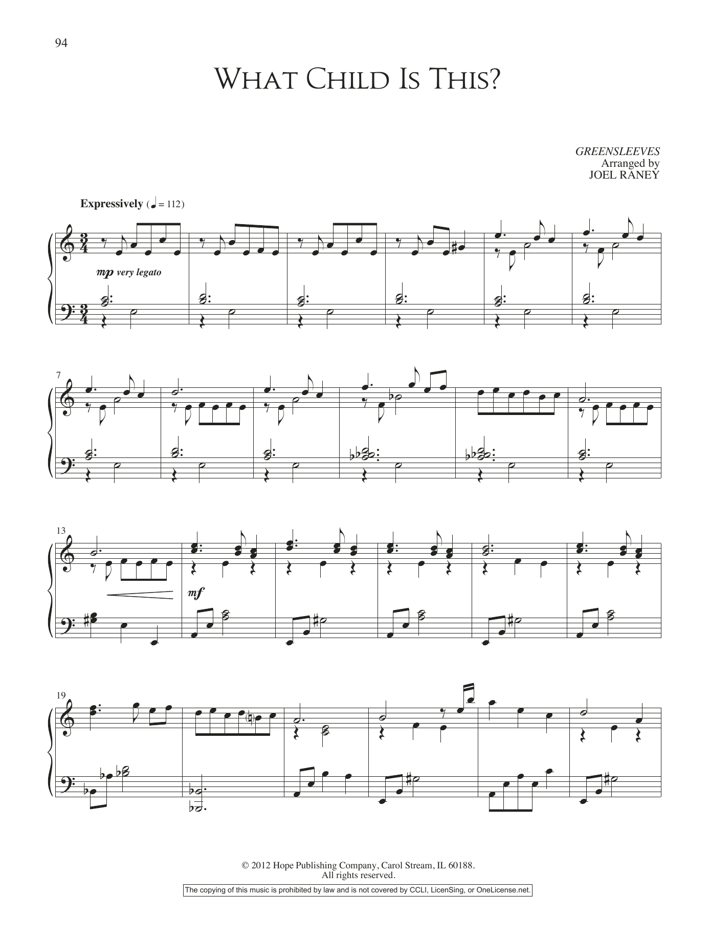 Joel Raney What Child Is This? sheet music notes and chords arranged for Piano Solo