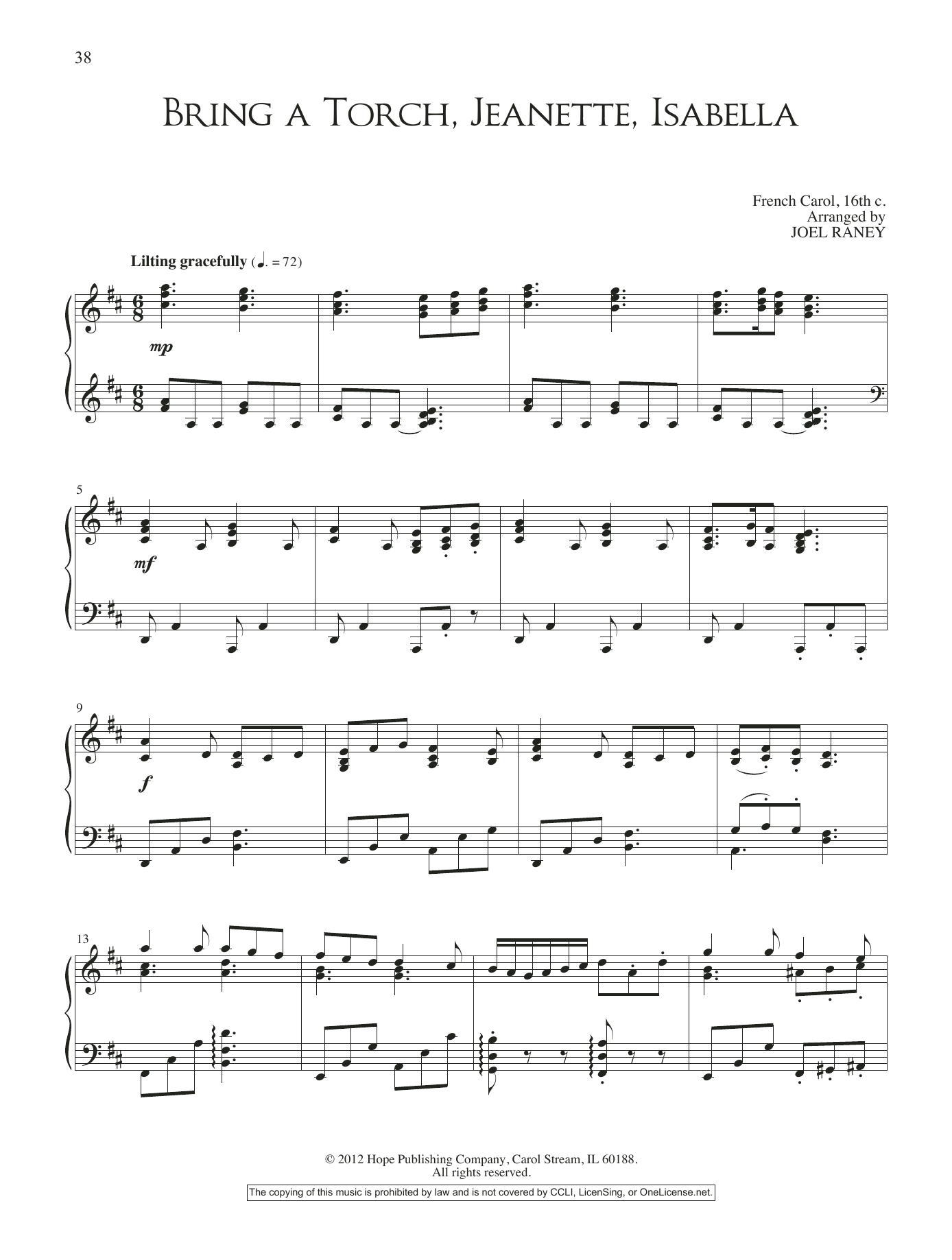 JOEL RAYNEY Bring a Torch, Jeanette, Isabella sheet music notes and chords arranged for Piano Solo