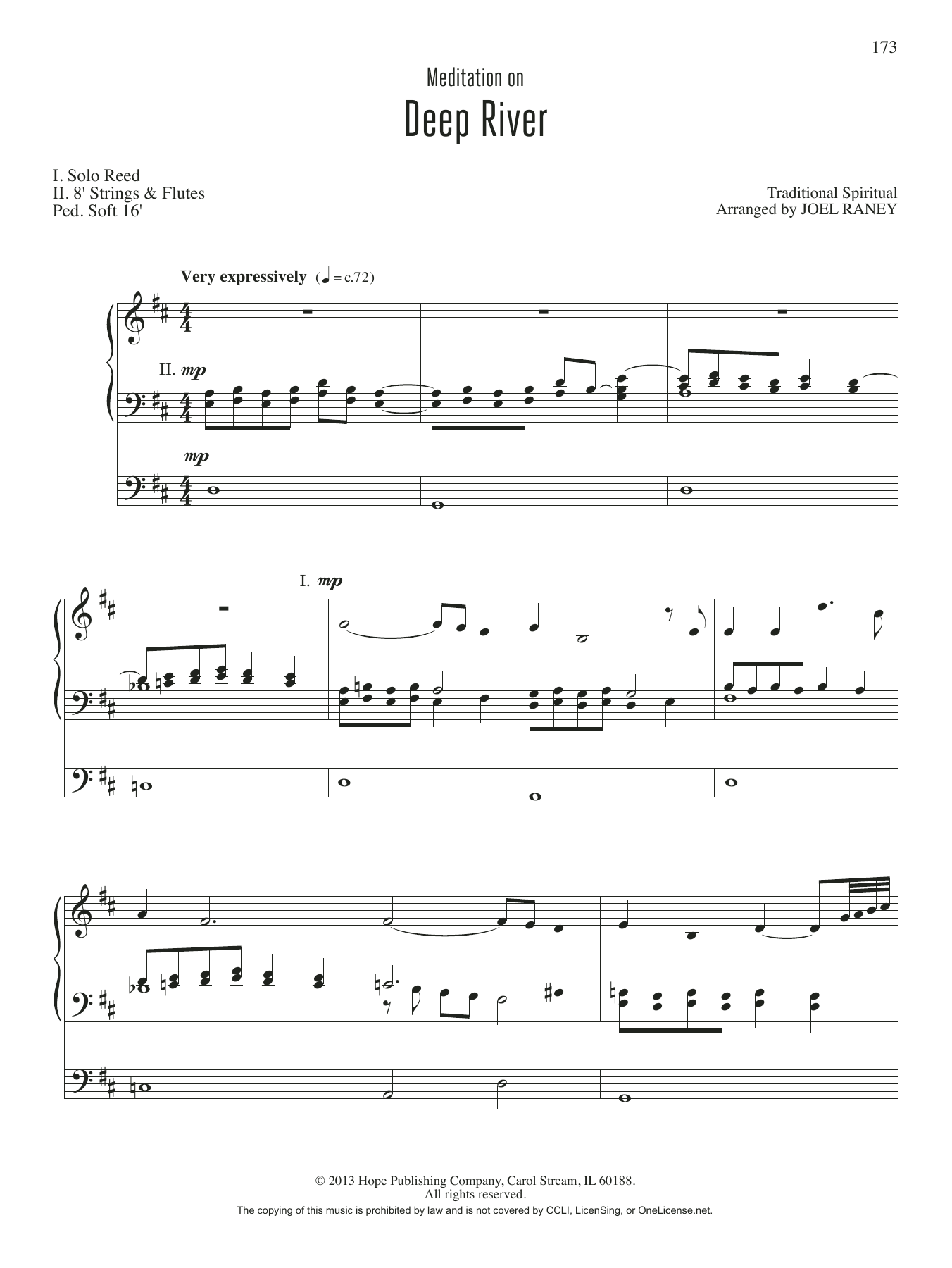 JOEL RAYNEY Deep River sheet music notes and chords arranged for Organ