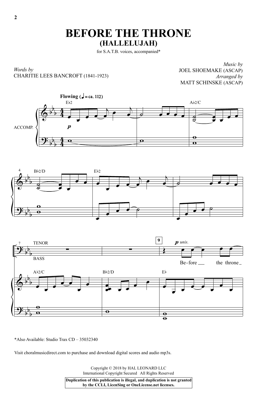 Joel Shoemake Before The Throne (Hallelujah) (arr. Matt Schinske) sheet music notes and chords arranged for SATB Choir
