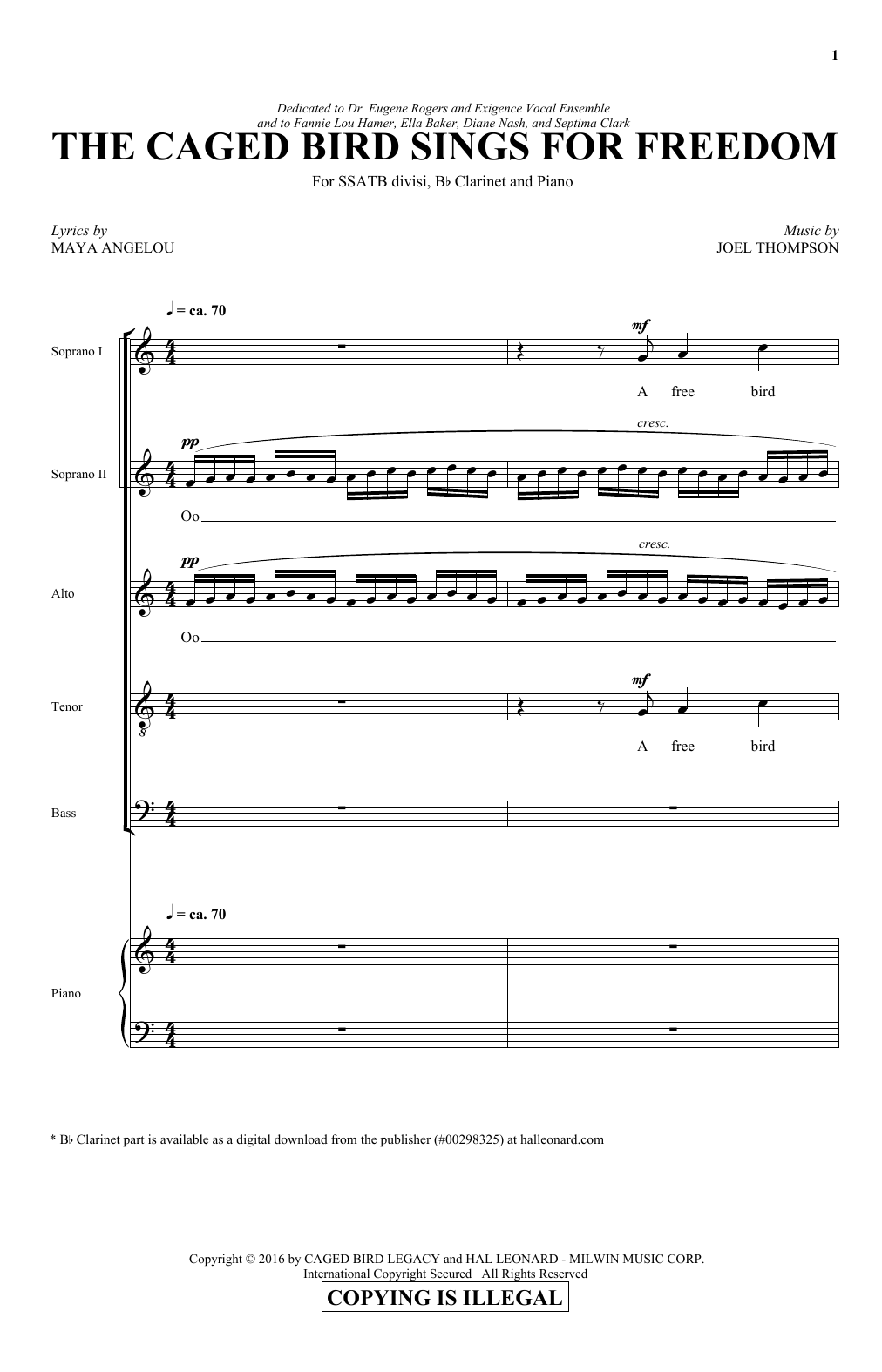 Joel Thompson The Caged Bird Sings For Freedom sheet music notes and chords arranged for SATB Choir