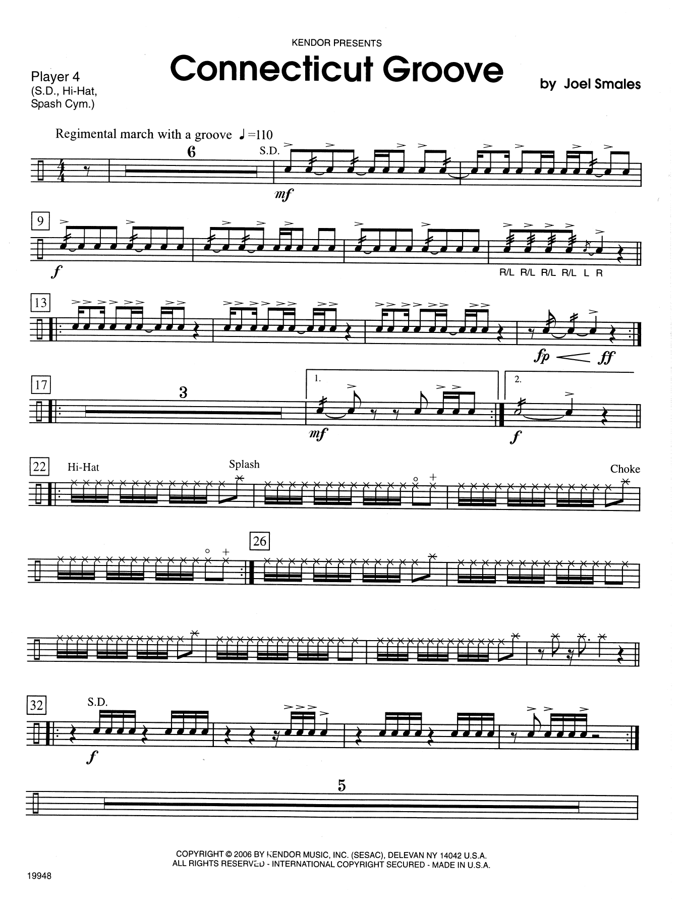 Joel Smales Connecticut Groove - Percussion 4 sheet music notes and chords arranged for Percussion Ensemble