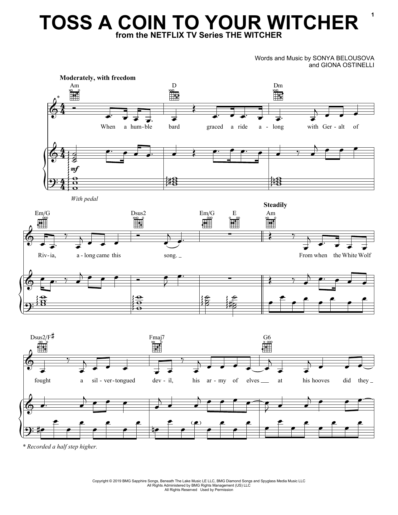 Joey Batey Toss A Coin To Your Witcher (from The Witcher) sheet music notes and chords arranged for Piano, Vocal & Guitar Chords (Right-Hand Melody)