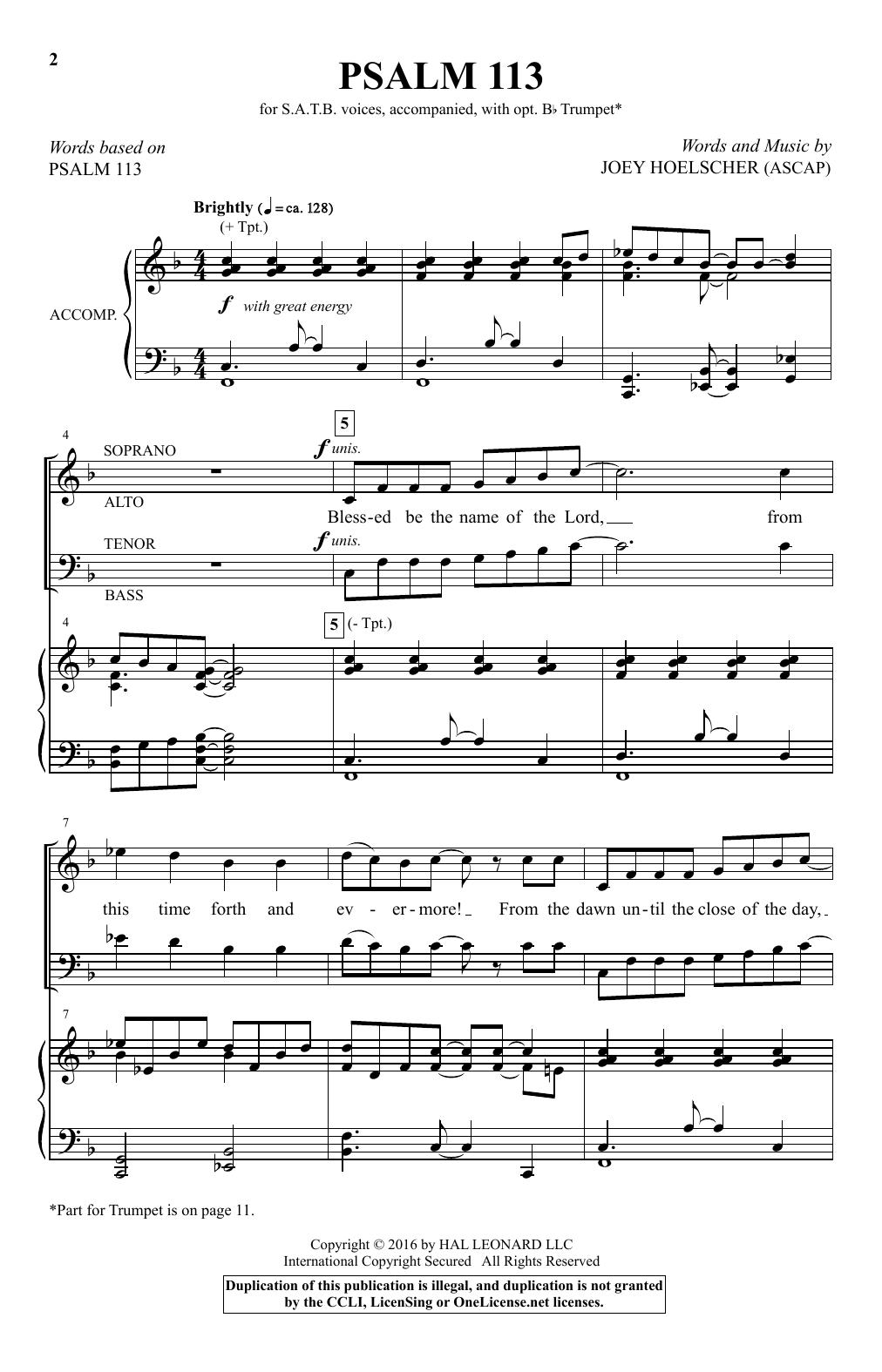 Joey Hoelscher Psalm 113 sheet music notes and chords arranged for SATB Choir