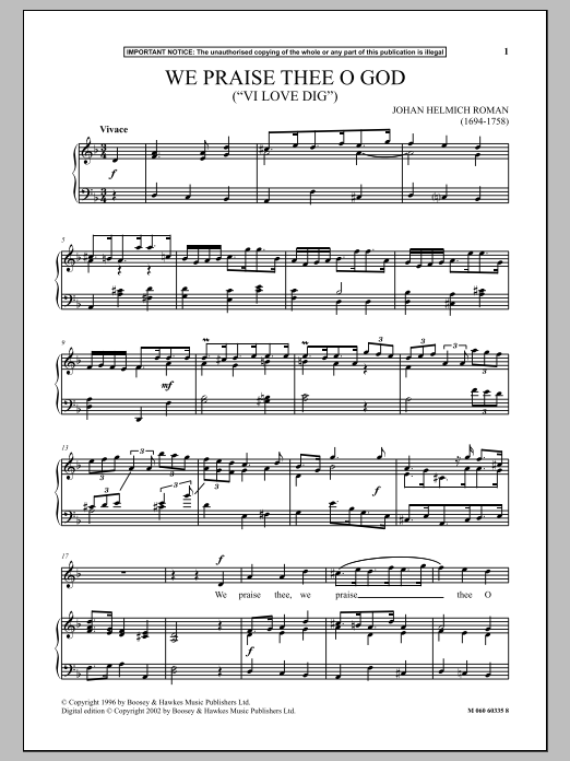 Johan Helmich Roman We Praise Thee O God sheet music notes and chords arranged for Piano & Vocal