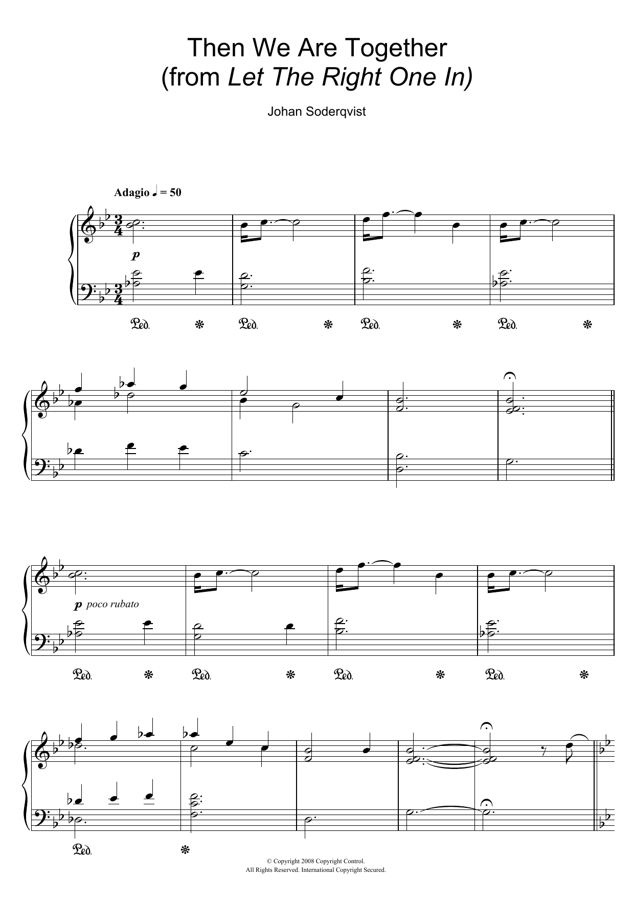 Johan Soderqvist Then We Are Together (from Let The Right One In) sheet music notes and chords arranged for Piano Solo