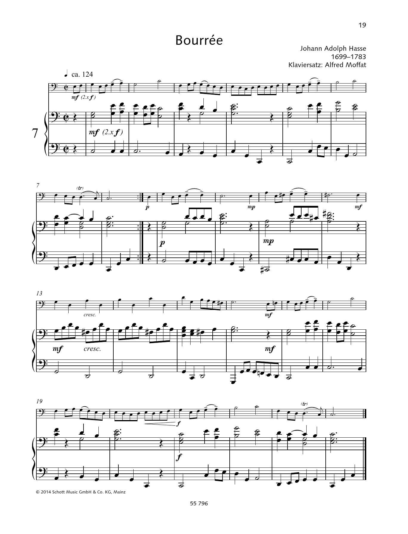 Johann Adolph Hasse Bourree sheet music notes and chords arranged for String Solo