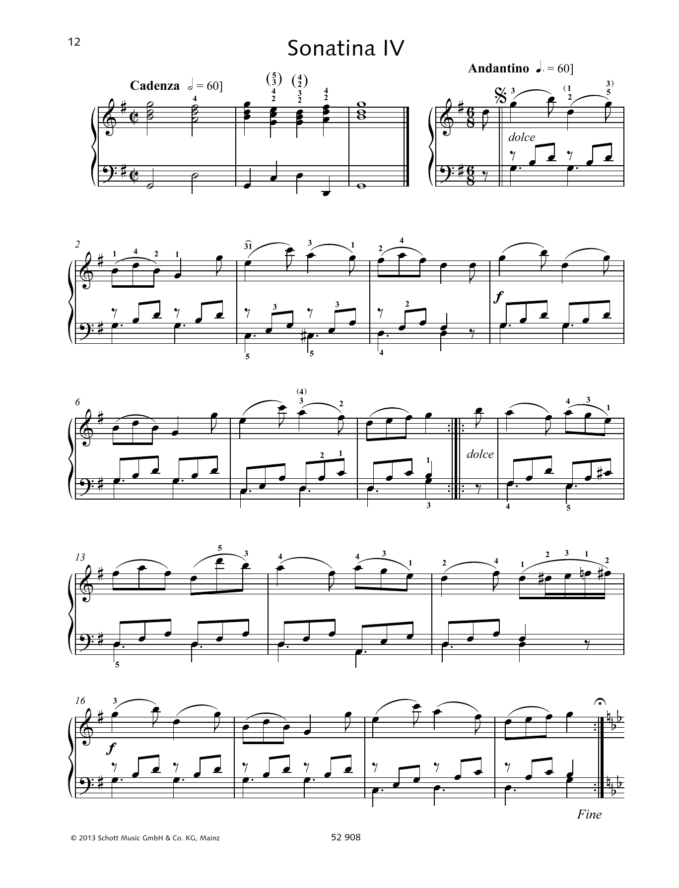 Johann Baptist Vanhal Sonatina IV sheet music notes and chords arranged for Piano Solo