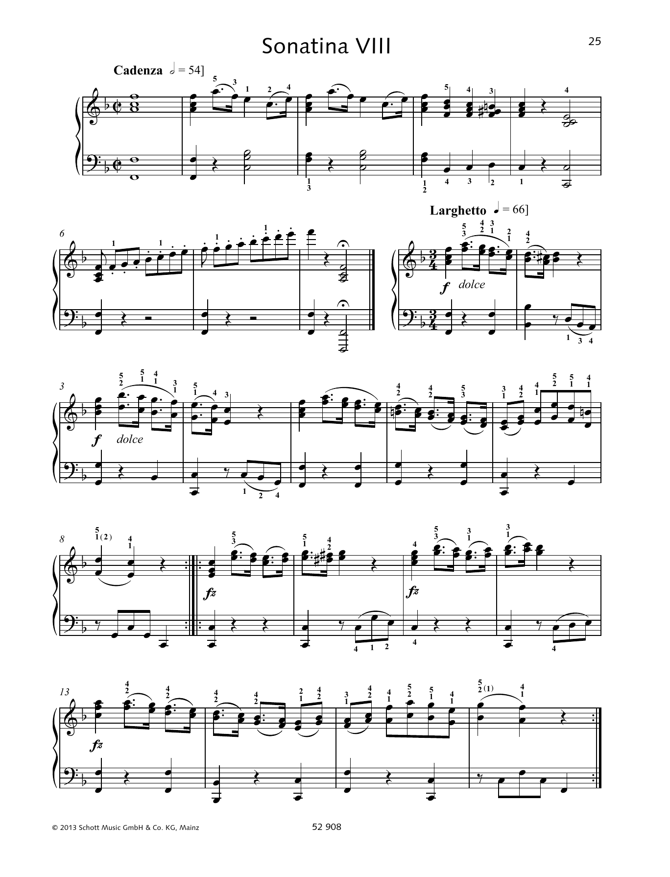 Johann Baptist Vanhal Sonatina VIII sheet music notes and chords arranged for Piano Solo