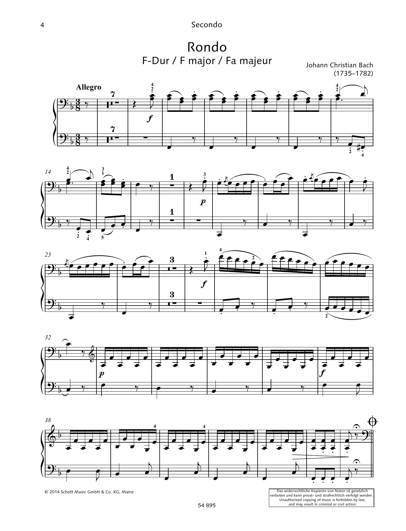Johann Christian Bach Rondo sheet music notes and chords arranged for Piano Duet