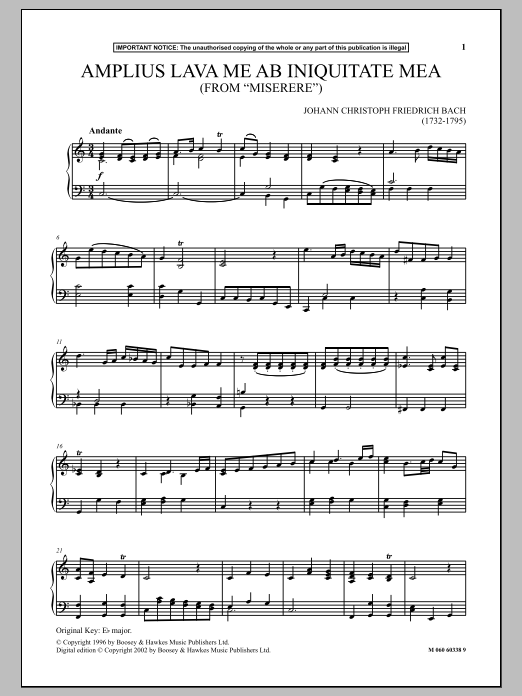 Johann Christoph Friedrich Bach Amplius Lava Me Ab Iniquitate Mea (from Miserere) sheet music notes and chords arranged for Piano & Vocal
