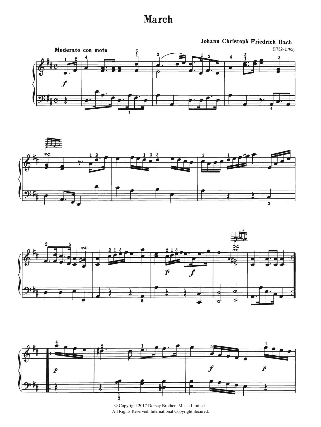 Johann Christoph Friedrich Bach March sheet music notes and chords arranged for Piano Solo