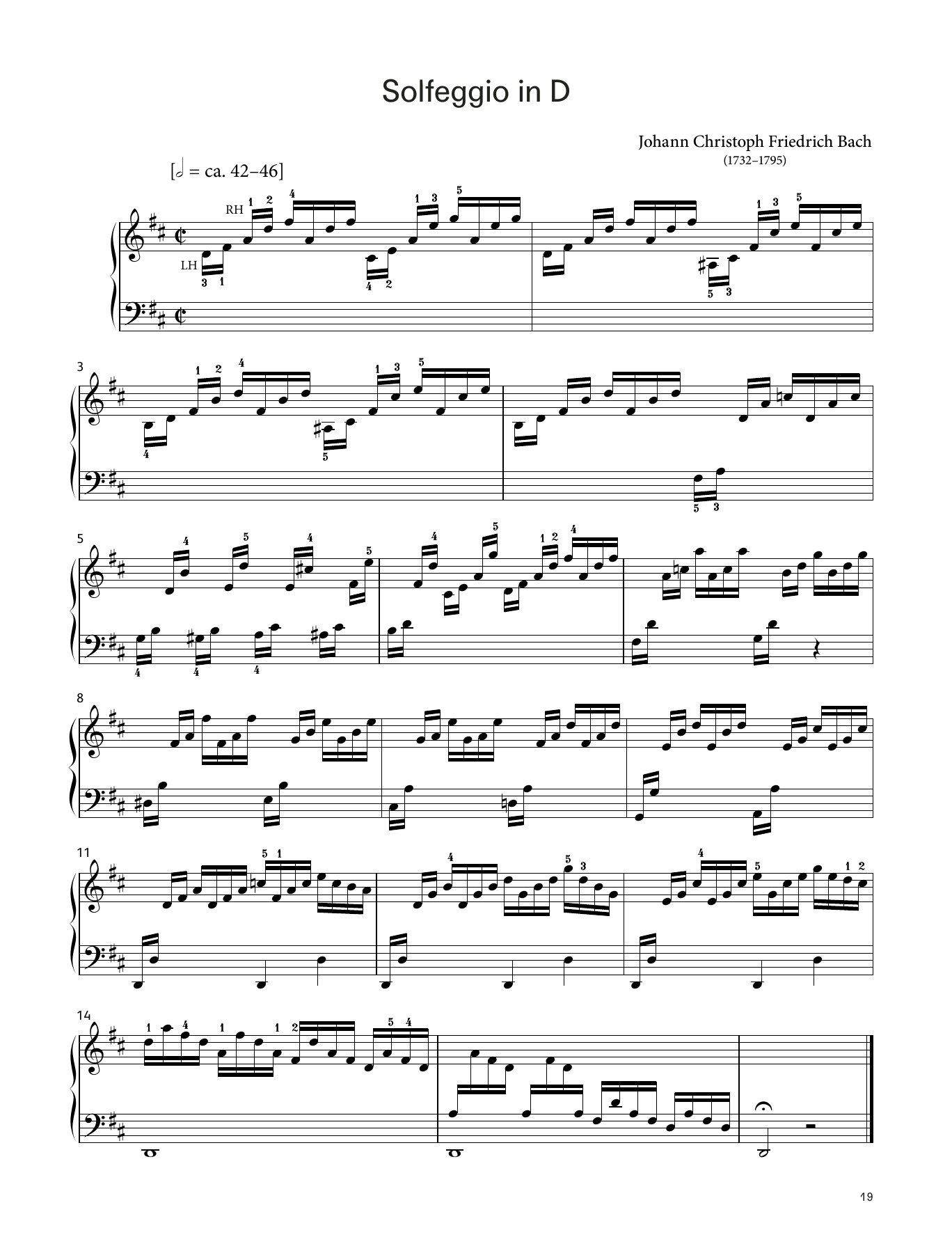 Johann Christoph Friedrich Bach Solfeggio in D (LCME Piano 2018 Grade 4 List A) sheet music notes and chords arranged for Piano Solo