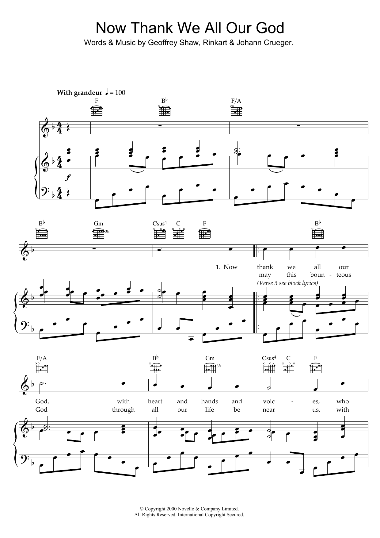 Johann Crüger Now Thank We All Our God sheet music notes and chords arranged for Educational Piano