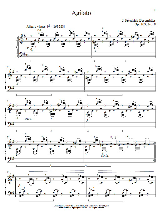 Johann Friedrich Burgmuller Agitato sheet music notes and chords arranged for Piano Solo