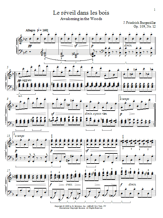 Johann Friedrich Burgmuller Awakening In The Woods sheet music notes and chords arranged for Piano Solo
