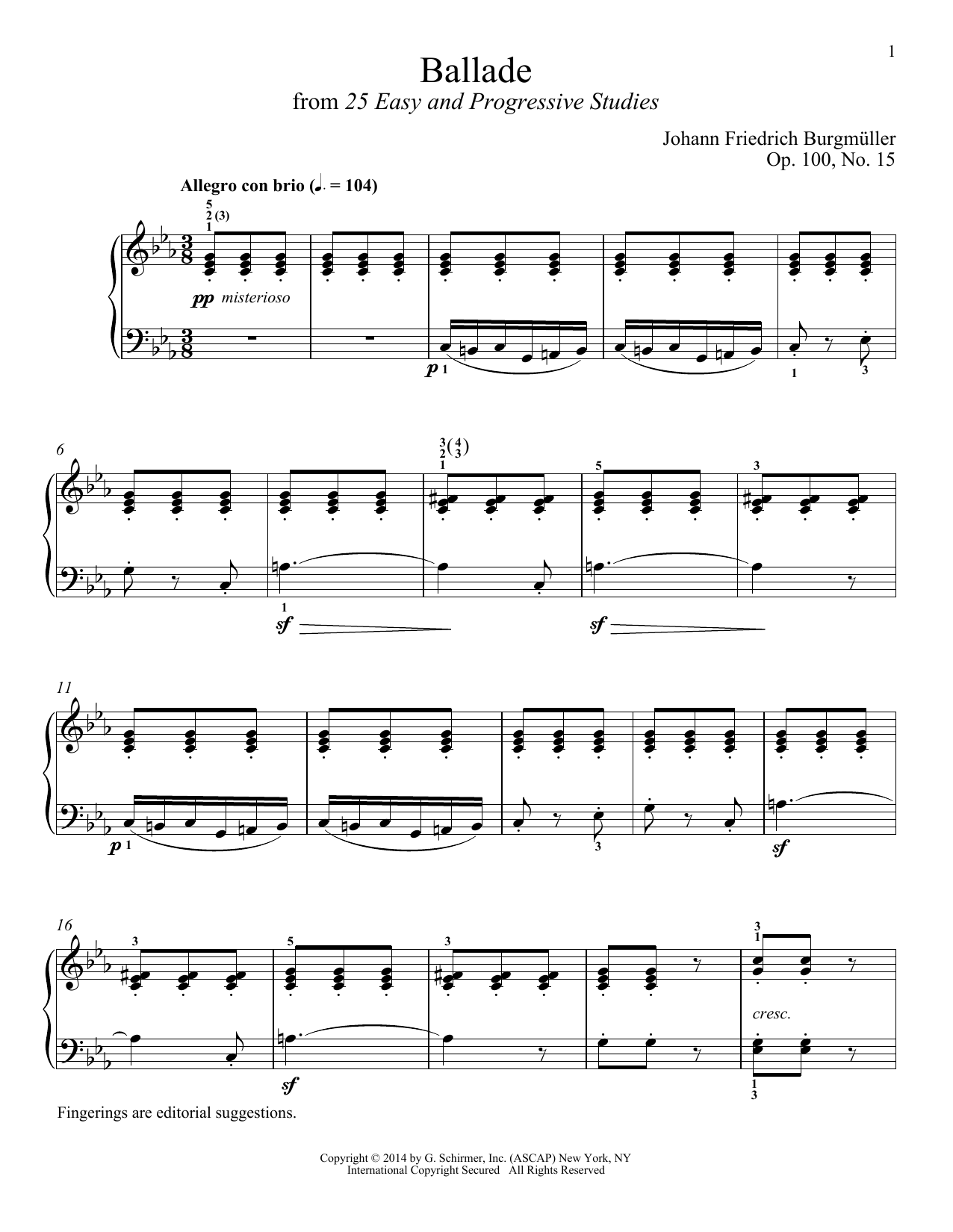 Johann Friedrich Burgmuller Ballade, Op. 100, No. 15 sheet music notes and chords arranged for Piano Solo