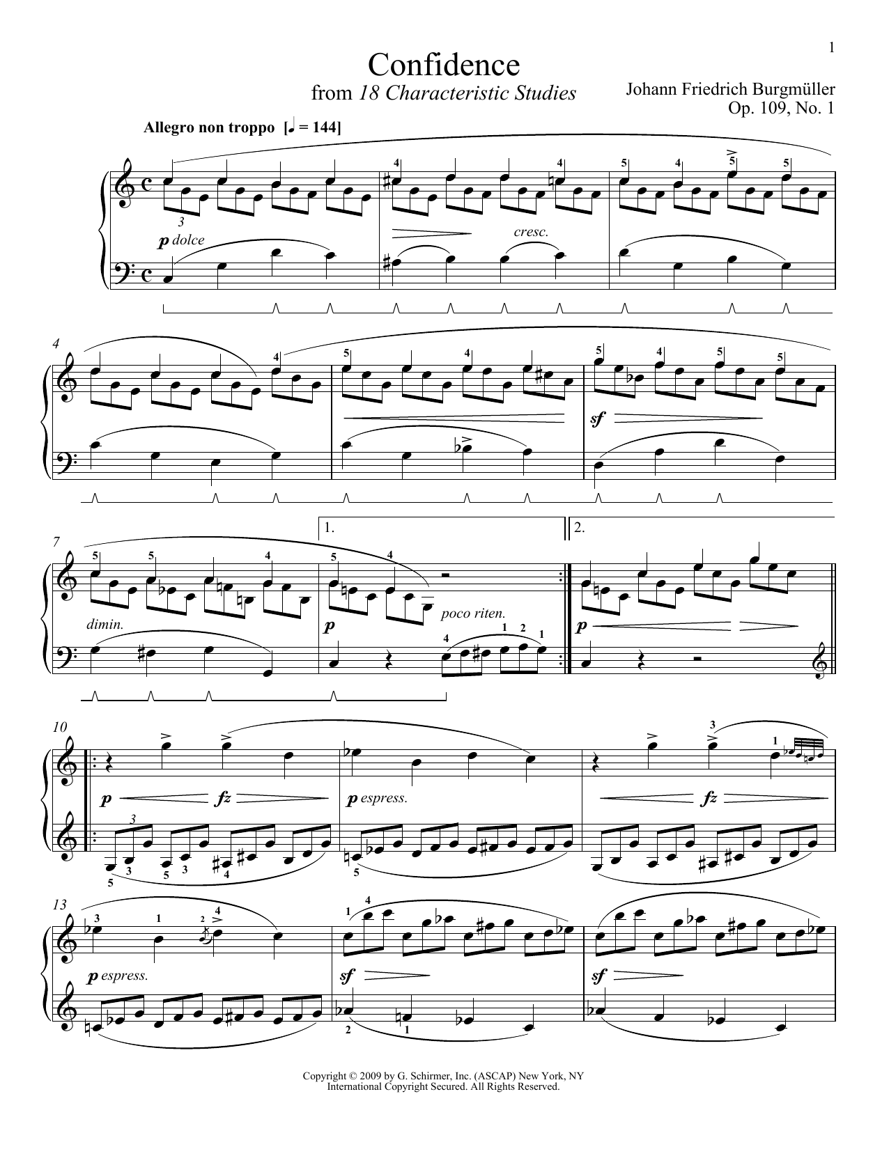 Johann Friedrich Burgmuller Confidence sheet music notes and chords arranged for Piano Solo