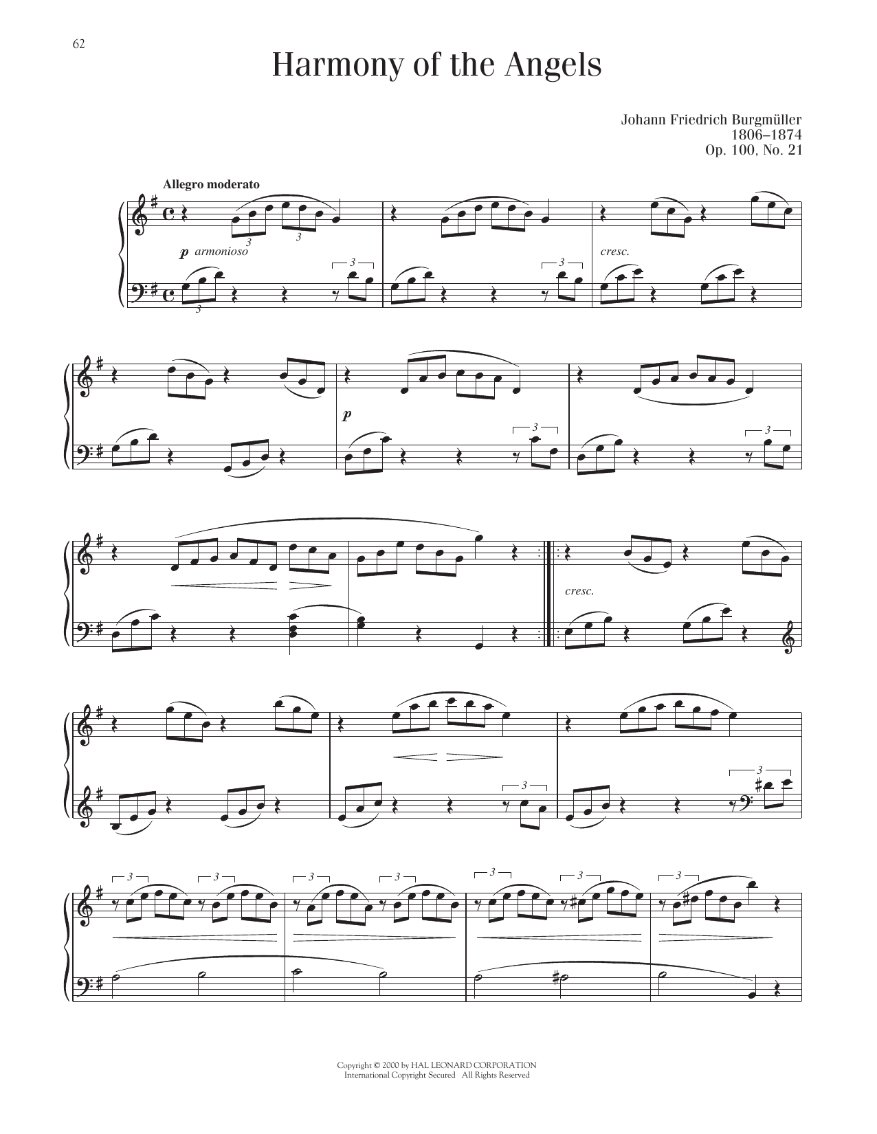 Johann Friedrich Burgmuller Harmony Of The Angels, Op. 100, No. 21 sheet music notes and chords arranged for Piano Solo