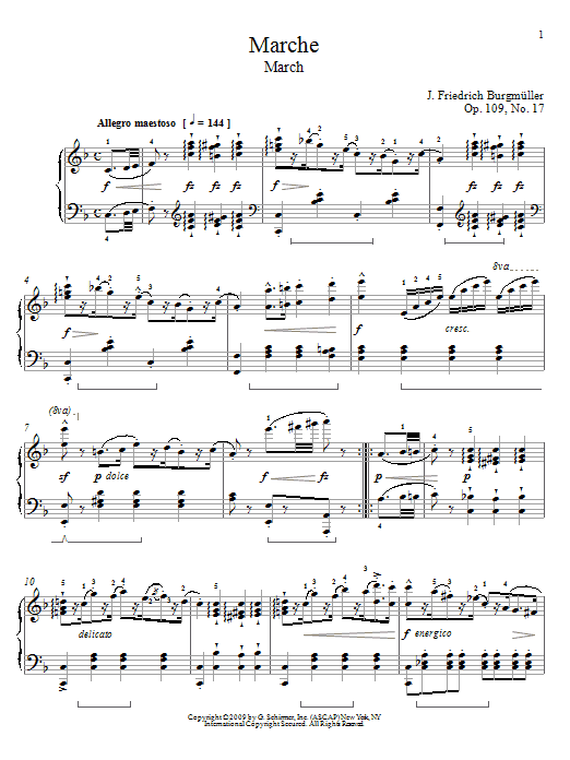Johann Friedrich Burgmuller March sheet music notes and chords arranged for Piano Solo