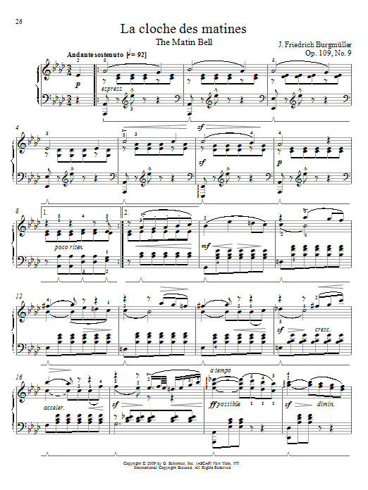 Johann Friedrich Burgmuller Morning Bell sheet music notes and chords arranged for Piano Solo