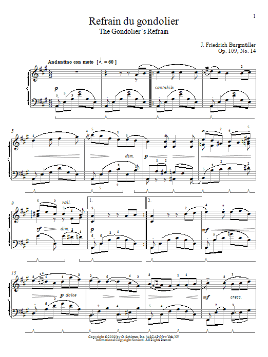Johann Friedrich Burgmuller Song Of The Gondolier sheet music notes and chords arranged for Piano Solo