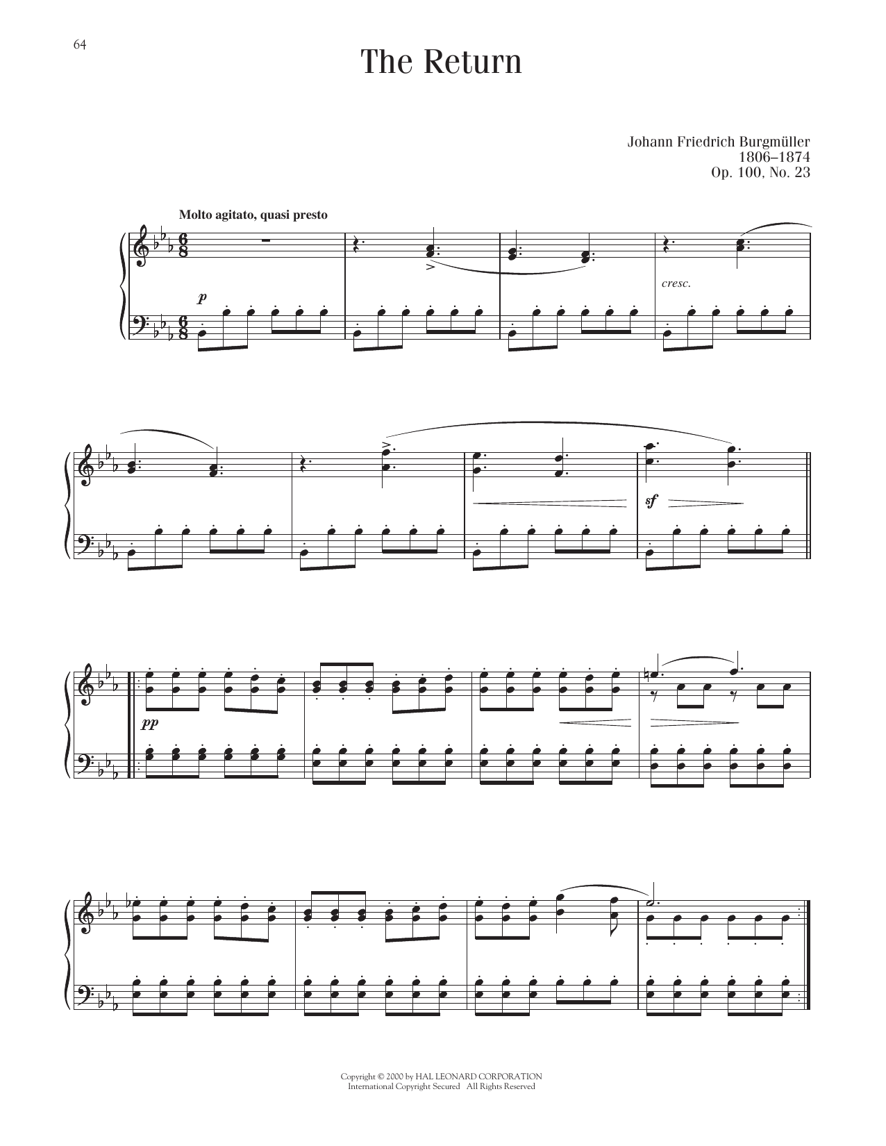 Johann Friedrich Burgmuller The Return, Op. 100, No. 23 sheet music notes and chords arranged for Piano Solo