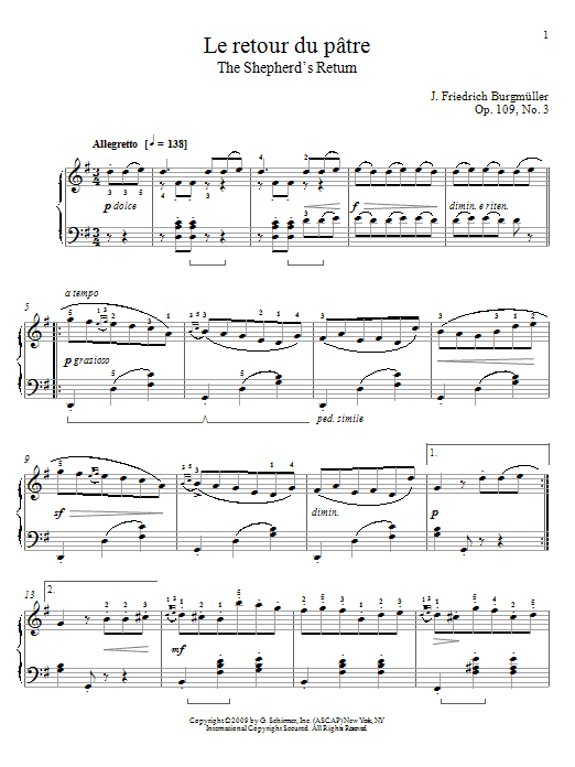 Johann Friedrich Burgmuller The Shepherd's Return sheet music notes and chords arranged for Piano Solo
