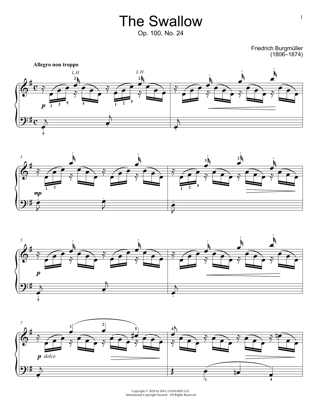 Johann Friedrich Burgmuller The Swallow, Op. 100, No. 24 sheet music notes and chords arranged for Educational Piano