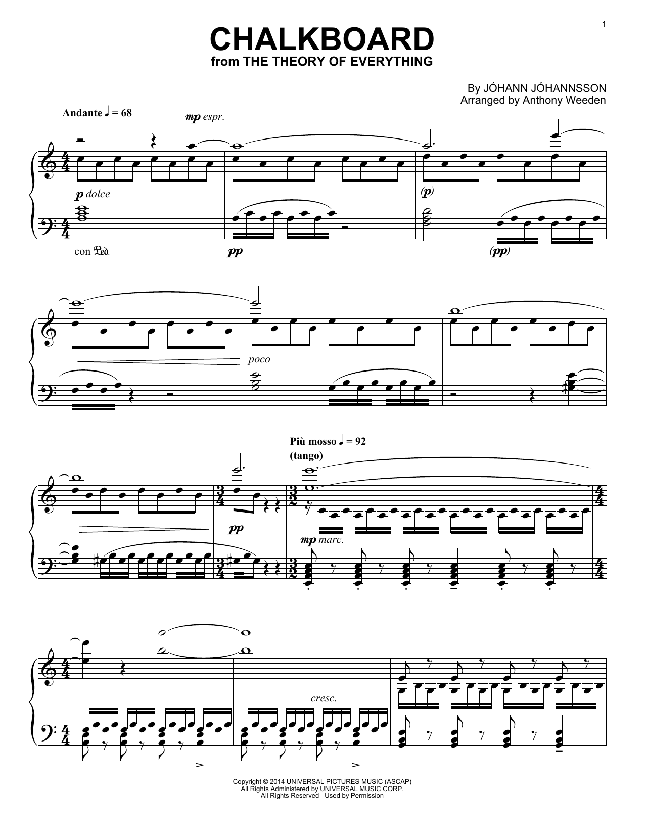 Johann Johannsson Chalkboard sheet music notes and chords arranged for Piano Solo