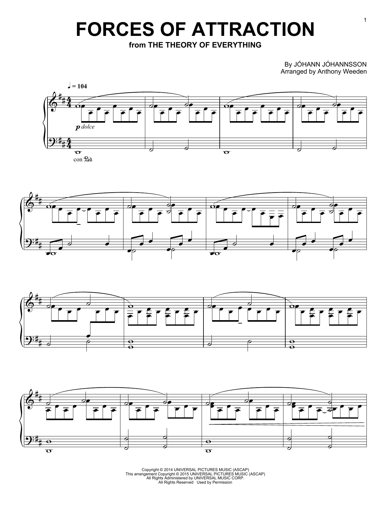 Johann Johannsson Forces Of Attraction sheet music notes and chords arranged for Piano Solo
