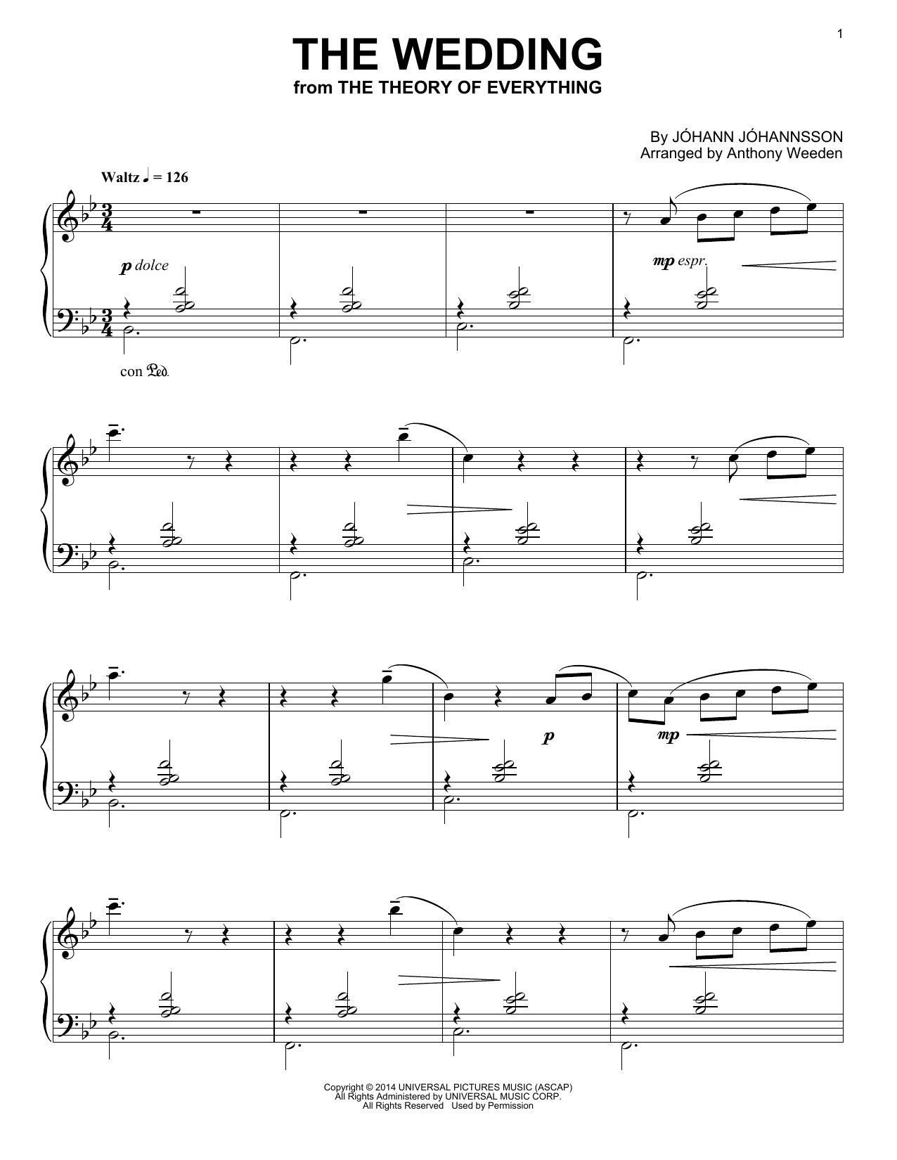 Johann Johannsson The Wedding sheet music notes and chords arranged for Piano Solo