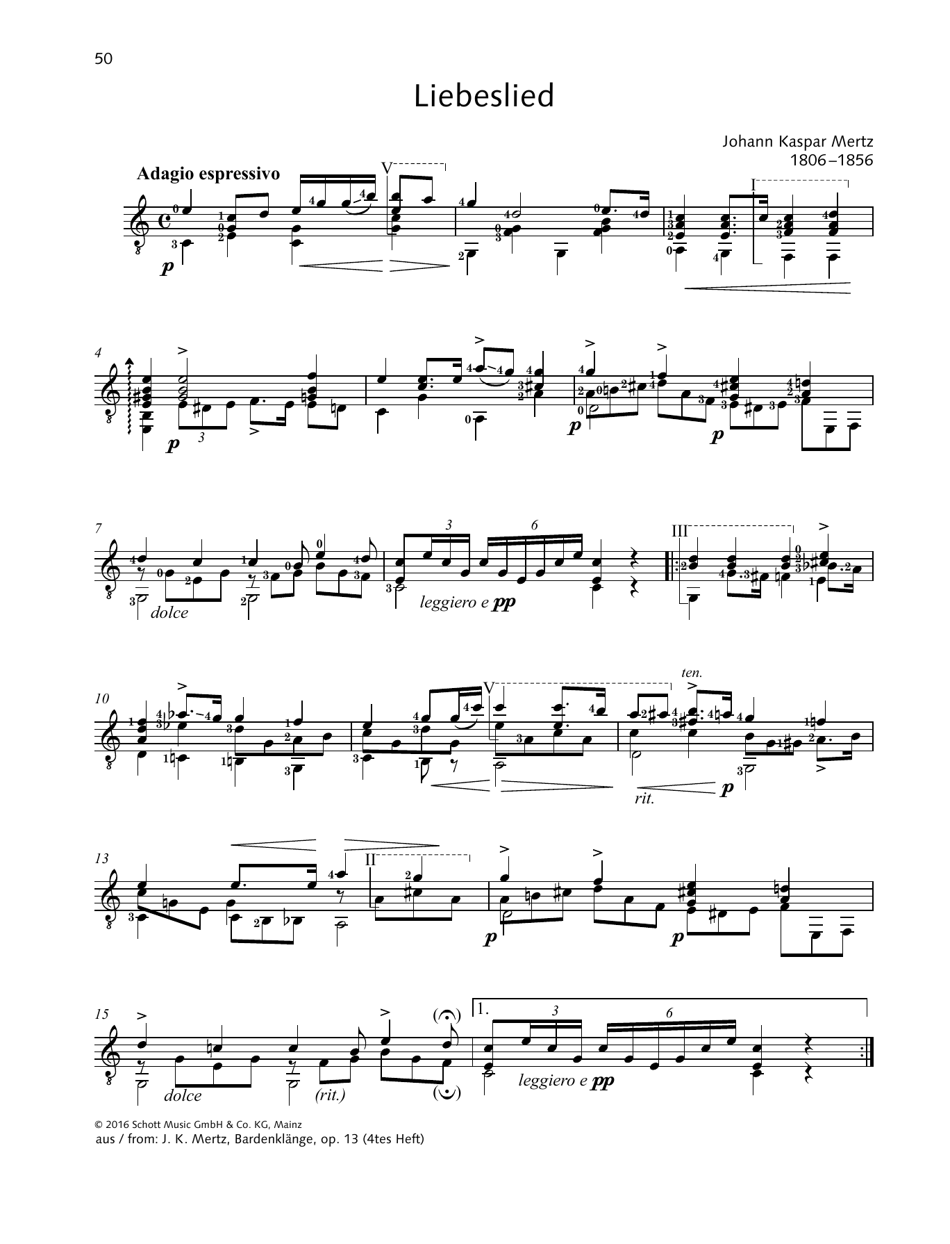 Johann Kaspar Mertz Liebeslied sheet music notes and chords arranged for Solo Guitar
