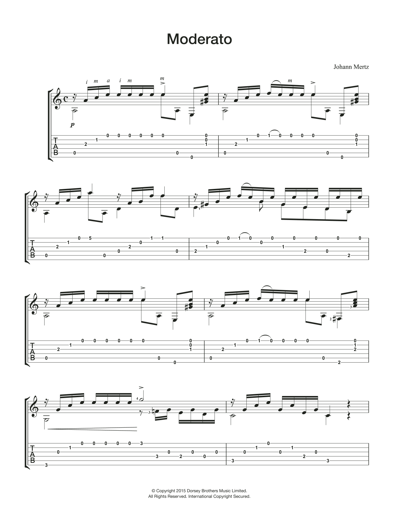 Johann Kaspar Mertz Moderato sheet music notes and chords arranged for Easy Guitar