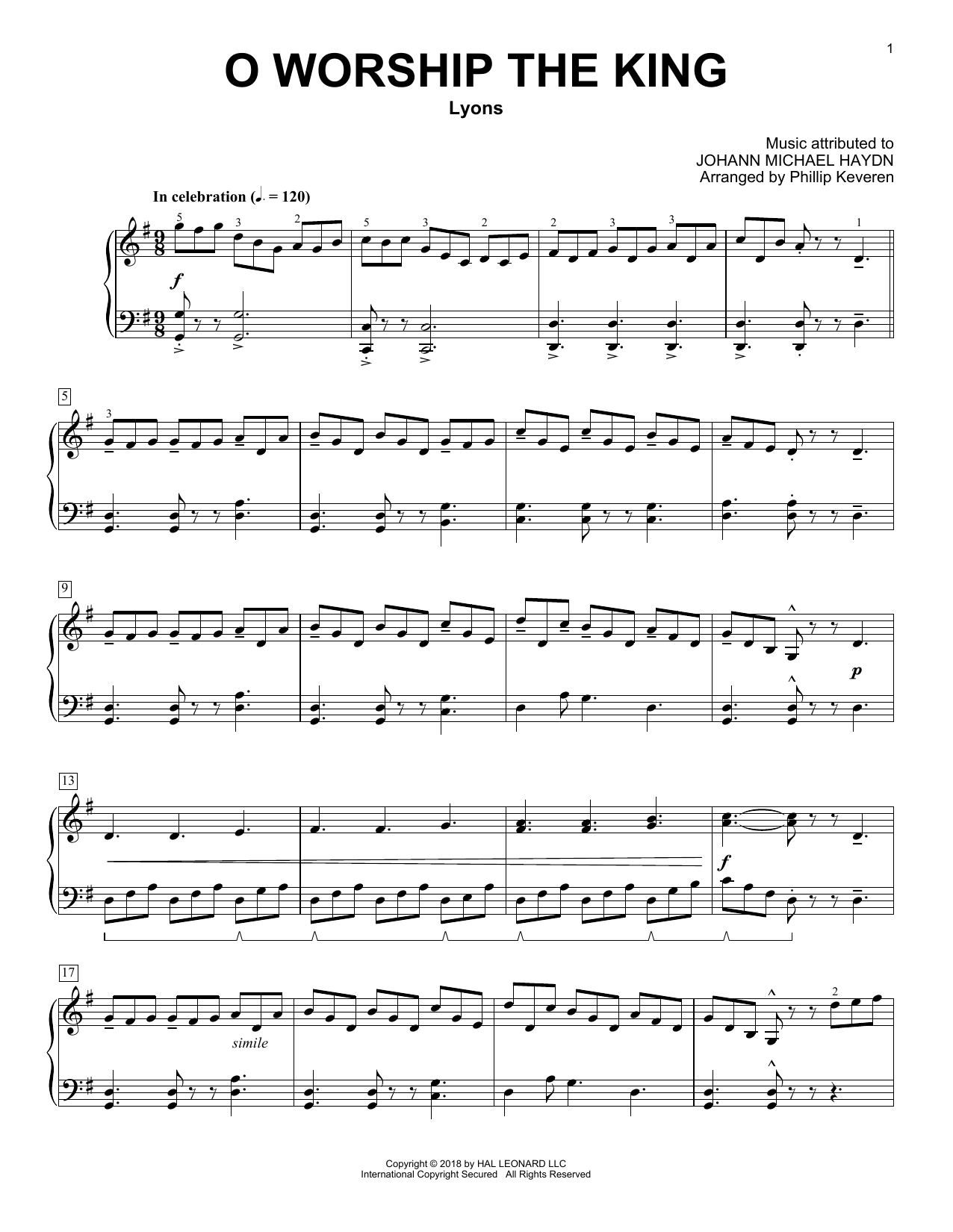 Johann Michael Haydn O Worship The King (arr. Phillip Keveren) sheet music notes and chords arranged for Piano Solo