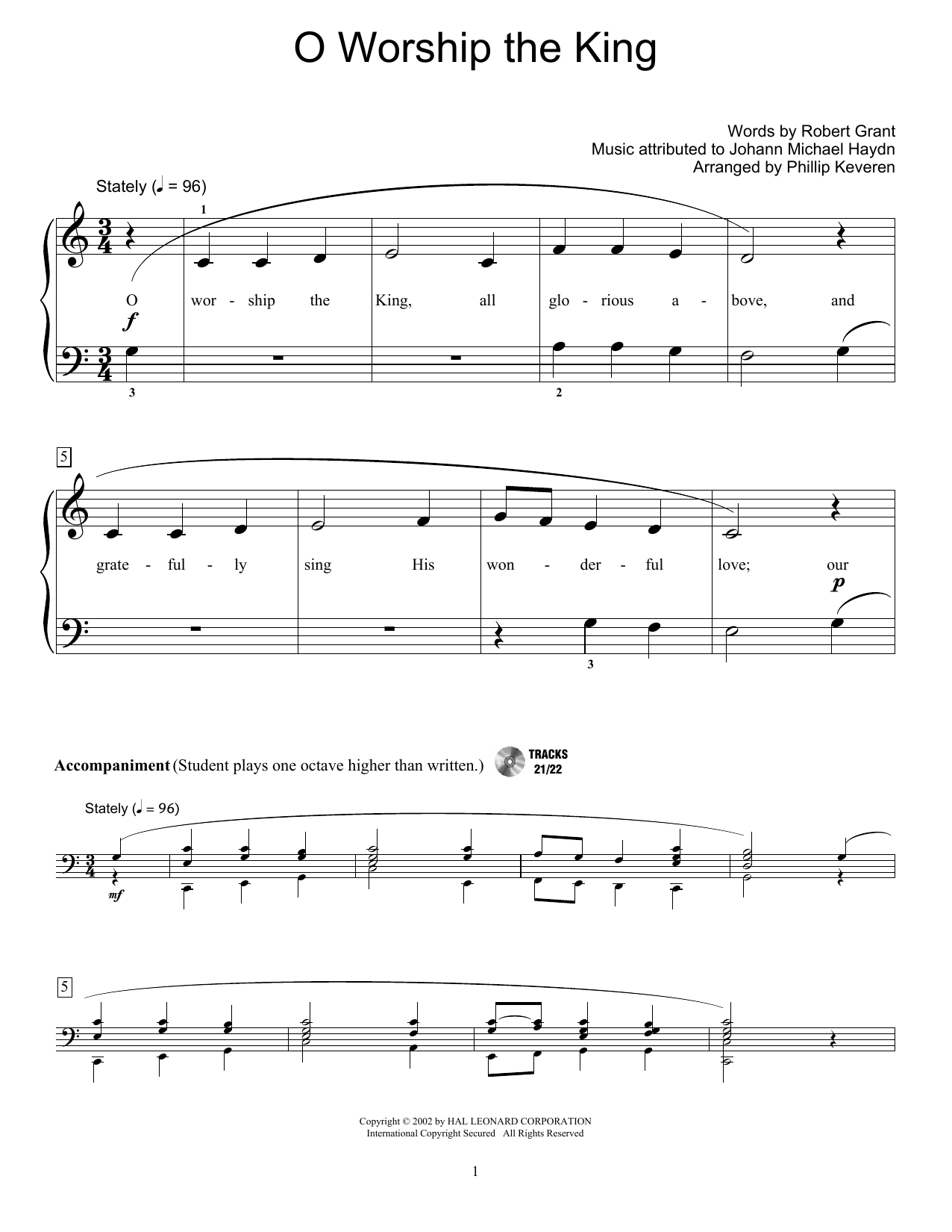Johann Michael Haydn O Worship The King sheet music notes and chords arranged for ChordBuddy