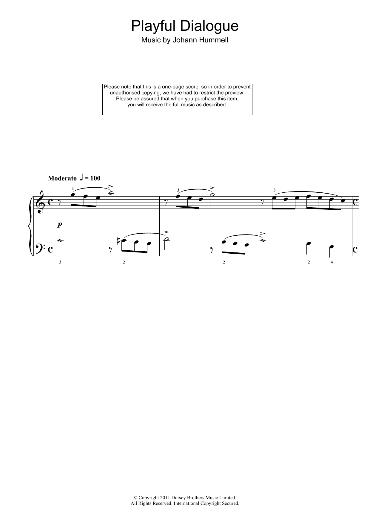 Johann Nepomuk Hummel Playful Dialogue sheet music notes and chords arranged for Piano Solo